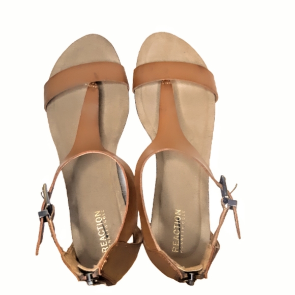 Kenneth Cole Reaction Great Gal T-Strap Wedge Gladiator Summer Sandal Brown boho - Picture 5 of 7